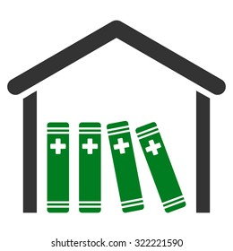Medical Library vector icon. Style is bi-color flat symbol, green and gray colors, rounded angles, white background.