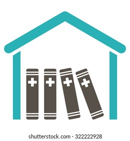 Medical Library vector icon. Style is bi-color flat symbol, grey and cyan colors, rounded angles, white background.