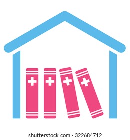 Medical Library vector icon. Style is bicolor flat symbol, pink and blue colors, rounded angles, white background.