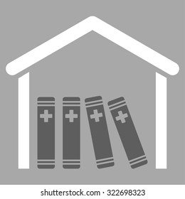 Medical Library vector icon. Style is bicolor flat symbol, dark gray and white colors, rounded angles, silver background.