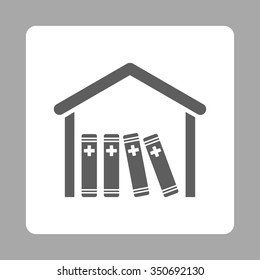 Medical Library vector icon. Style is flat rounded square button, dark gray and white colors, silver background.