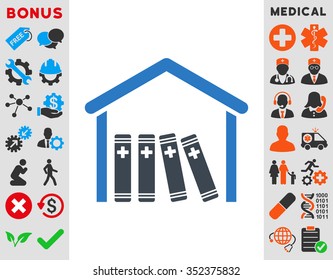 Medical Library vector icon. Style is bicolor flat symbol, smooth blue colors, rounded angles, white background.