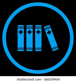 Medical Library vector icon. Style is flat circled symbol, blue color, rounded angles, black background.