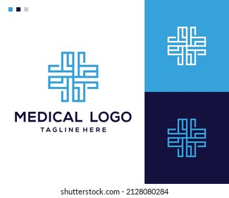 Medical line art logo design template