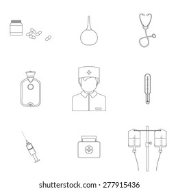 Medical line flat icon set with doctor, vector design elements