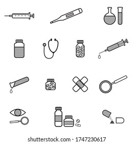 Medical line icon set. Flat vector illustration.