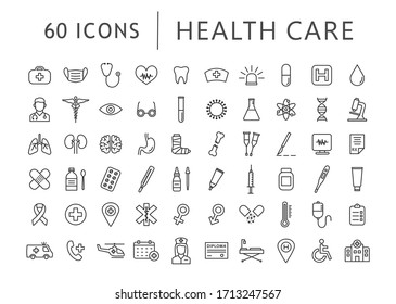 Medical Line Icon Set. Health Care Icons. Medicines, Medical Supplies... Simple Design - Outline Colection. Vector Illustration.