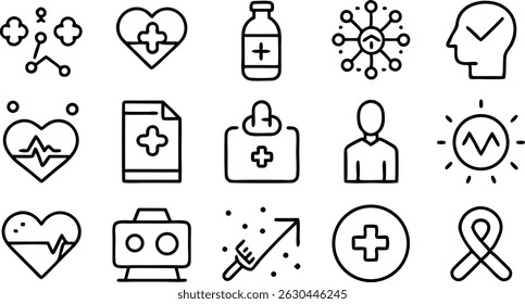 Medical Line Icons Hospital  Healthcare Essentials, Emergency Medical Icons  First Aid  Clinical Care Pack, Wellness  Preventive Healthcare Icons  Line Art Collection
