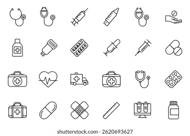 Medical Line Icons Set Healthcare Equipment