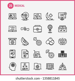 Medical  Line Icons Set For Infographics, Mobile UX/UI Kit And Print Design. Include: Tablets, Medical, Medicine, Science, Capsule, Collection Modern Infographic Logo and Pictogram. - Vector