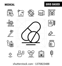 Medical  Line Icons Set For Infographics, Mobile UX/UI Kit And Print Design. Include: Slim, Shape, Body, Fitness, Apple, Fruit, Food, Meal, Collection Modern Infographic Logo and Pictogram. - Vector