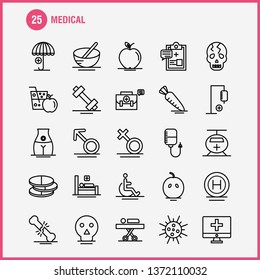 Medical  Line Icons Set For Infographics, Mobile UX/UI Kit And Print Design. Include: Solar System, Space, Sun, Planets, Search, Magnifying Glass, Collection Modern Infographic Logo and Pictogram. - V