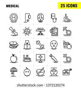 Medical  Line Icons Set For Infographics, Mobile UX/UI Kit And Print Design. Include: Solar System, Space, Sun, Planets, Search, Magnifying Glass, Collection Modern Infographic Logo and Pictogram. - V
