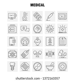 Medical Line Icons Set For Infographics, Mobile UX/UI Kit And Print Design. Include: Computer, Beat, Pulse, Medical, Drug, Medical, Pills, Bone, Icon Set - Vector