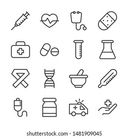 Medical line icons set vector illustration. Contains such icon as capsule, infuse, pill, syringe and more. Editable stroke Medical line icons set vector illustration. Contains such icon as capsule, infuse, pill, syringe and more. Editable stroke