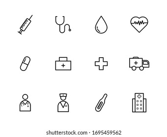 Medical Line Icons. Stroke Vector Elements For Trendy And Modern Design. Vector Line Icons Isolated On A White Background. Vector Illustration. 