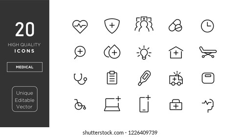 medical line icons. vector linear icon set.