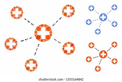 Medical links composition of small circles in various sizes and color hues, based on medical links icon. Vector small circles are united into blue collage.