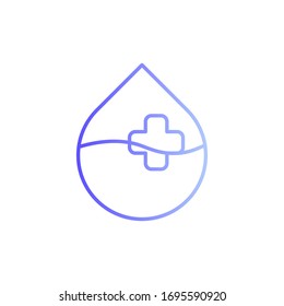 Medizinische Flüssigkeit. Geh mit Kreuz hinein. Pharmazeutisches Konzept. Moderne, einfache Linie-Kunstsymbol. Vektorillustration.