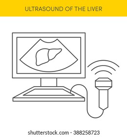 Medical liver ultrasound pictogram. Thin line icons of liver sonography