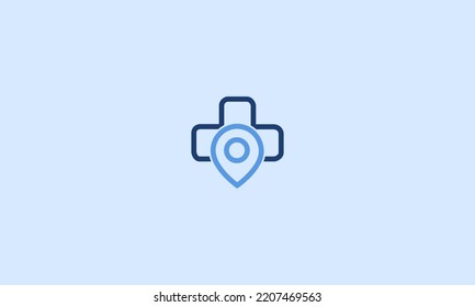 Medical Location Logo Design Vector, Plus Icon with Pin Map Logo Combination