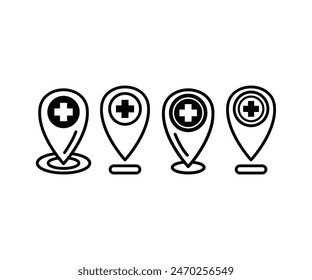 medical location map pointer icons symbol sign vector design black white illustration collections sets isolated