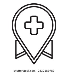 Medical Location Pin Icon – Hospital Map Marker with Cross Symbol