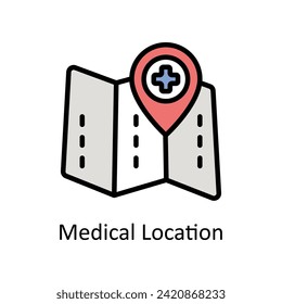 Vector de ubicación médica Ilustración de icono de contorno relleno. Archivo EPS 10