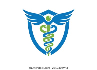 Medical Logo. Caduceus medical concept with shield logo vector template