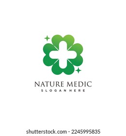 Medical logo with clover leaf element premium vector