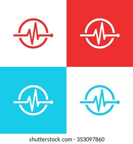 Medical logo concept. Pulse line icon. Heartbeat creative symbol. Medical care design element. Heart health logo. ECG line in circle. Vector logo