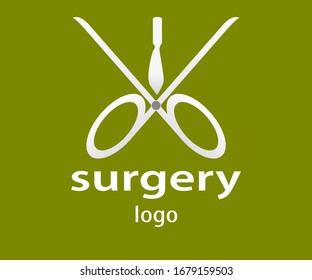 Medical logo contains knife and scissor with green background