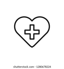 Medical logo, cross and heart line icon on white background