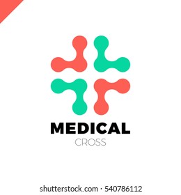 Medical logo with cross icon. Abstract doctor tech logotype connect