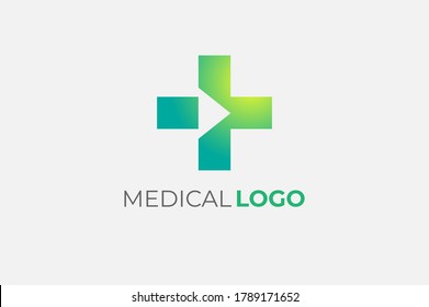 medical logo, cross sign with arrow inside, Flat Logo Design Template Element, vector illustration