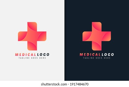 Medical Logo Design. Abstract Medical Orange Cross Symbol with Elegant Shape. Vector Logo Illustration.