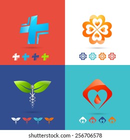 Medical logo design concepts set with healthcare pharmacy and emergency symbols flat icons isolated vector illustration