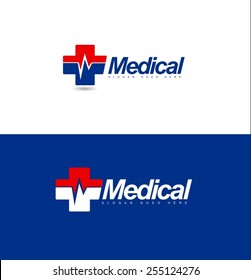 Medical Logo design. Hospital logo concept with medical cross and heart rate symbol.