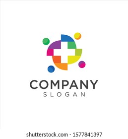 Medical logo design pharmacy health hospital .  Healthcare cross abstract logo . Medical Group Logo Colorful Design