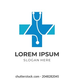 medical logo design template concept vector with flat blue color style