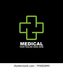 Medical logo design vector template with cross line art