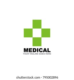 Medical logo design vector template with cross line art