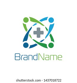 Medical logo formed teamwork symbol in blue and green color