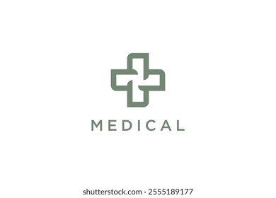 Medical Logo. Green Geometric Cross Plus Sign Isolated On White Background. Flat Vector Logo Design Template Element Usable For Healthcare, Clinic, Pharmacy And Hospital Logos.