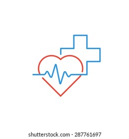 Medical logo, healthcare line icon, cross and heart sign, pharmacy, drugstore, health care center, diagnostics services, vector