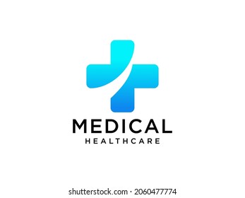 Medical Logo Healthcare Symbol Pharmacy Icon. Blue Motion Cross Sign Origami Style isolated on White Background. Flat Vector Logo Design Template Element.