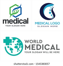 Medical logo with hexagon spine helix and cross healthy vector suitable for pharmaceutical hospital doctor