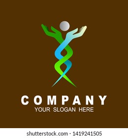 medical logo with human design illustration, DNA icon, clinic symbol