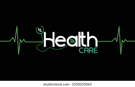 Medical logo icon vector template. Medical logo with letter C symbol as stethoscope and heartbeat line in simple modern lettering.