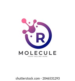 Medical Logo. Initial Letter R Molecule Logo Design Template Element.